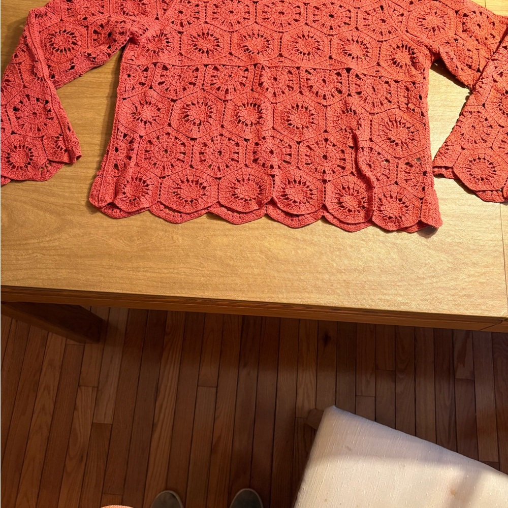 Elegant Crochet Lace Top - Coral